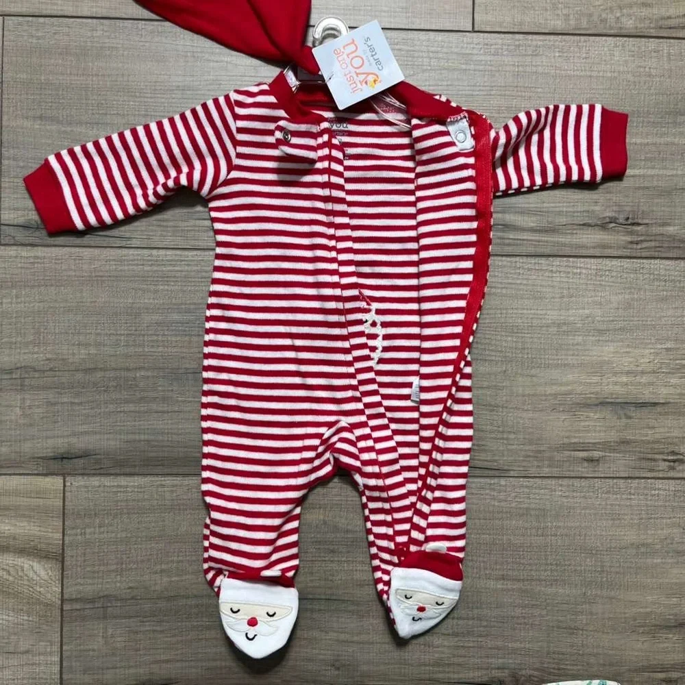 Carters Just One‎ You My First Christmas Striped Onesie With Santa Hat Size NB